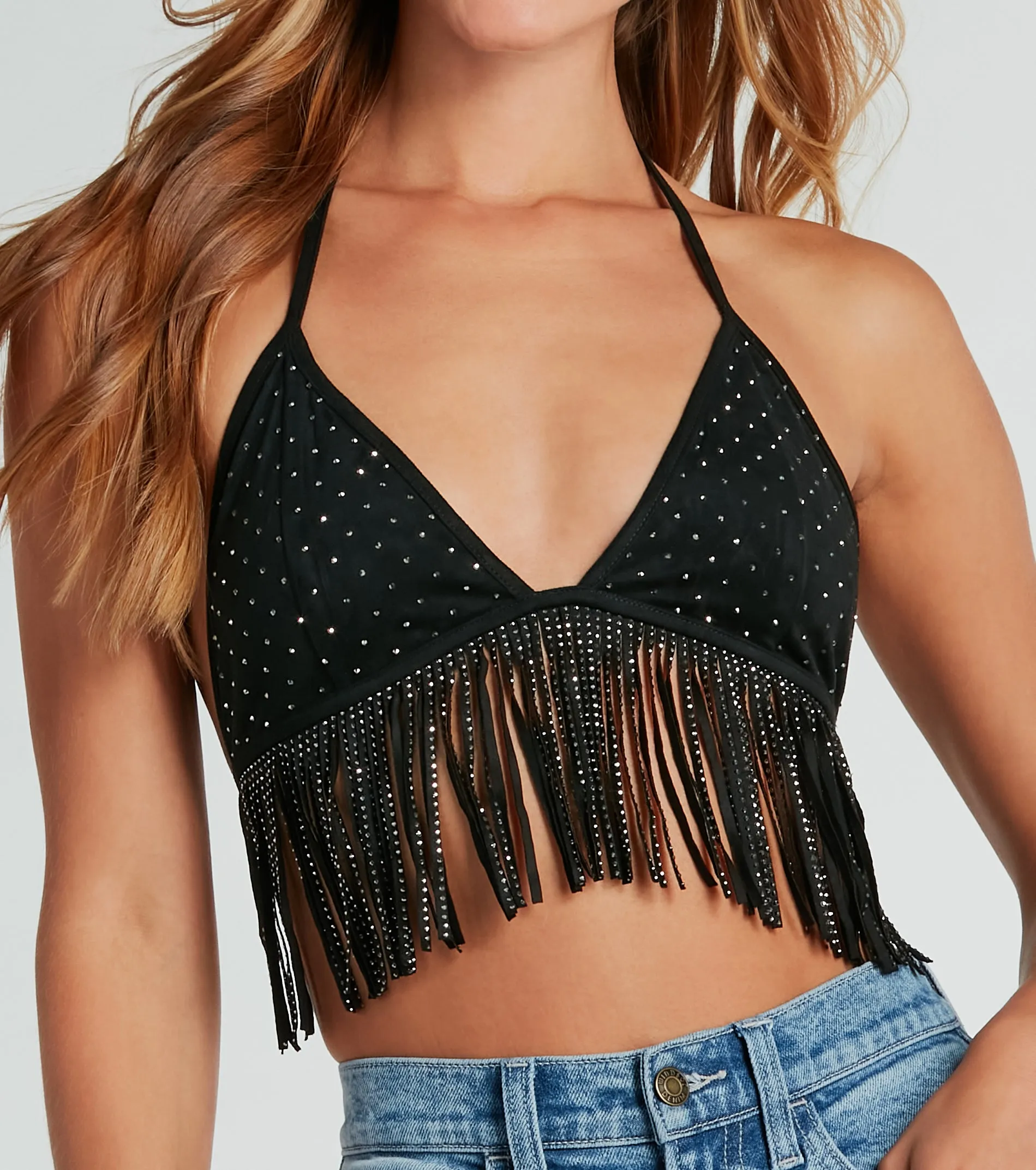 Rodeo Babe Rhinestone Fringe Halter Top sold by Windsor product image thumbnail 4