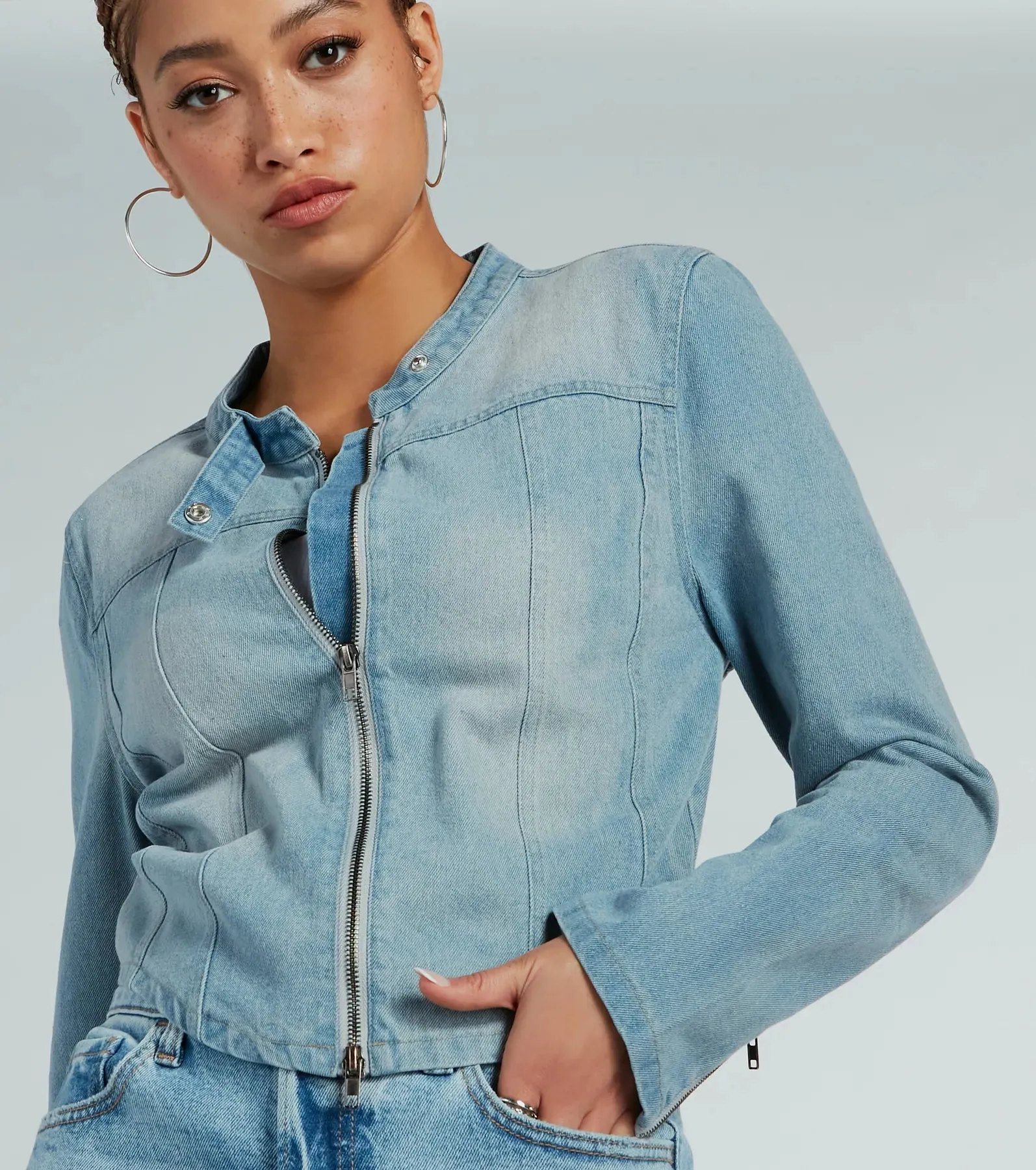 Time To Slay Zip-Up Denim Moto Jacket sold by Windsor product image thumbnail 4
