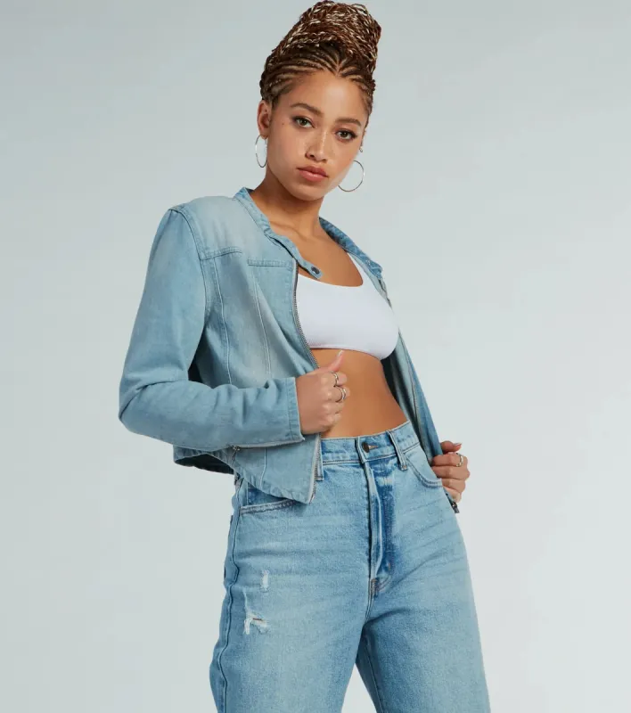 Time To Slay Zip-Up Denim Moto Jacket sold by Windsor
