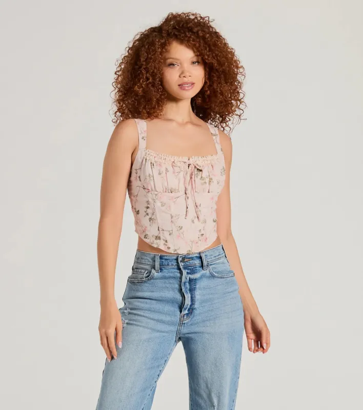 Romantic Look Lace Trim Floral Corset Top sold by Windsor
