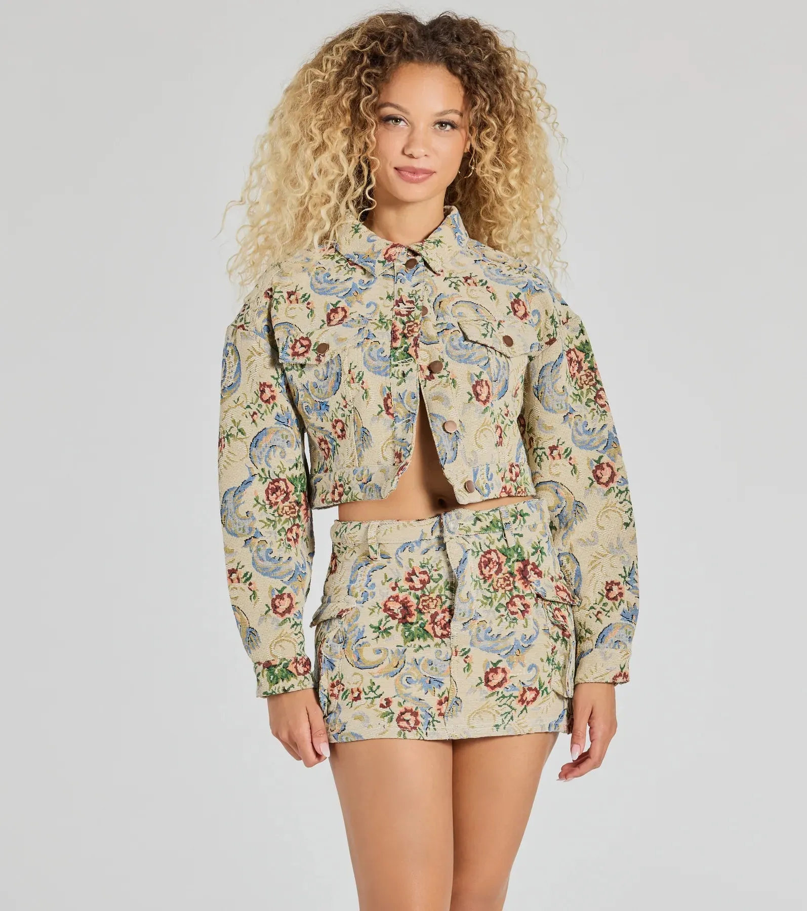 Falling For Floral Tapestry Cropped Jacket sold by Windsor