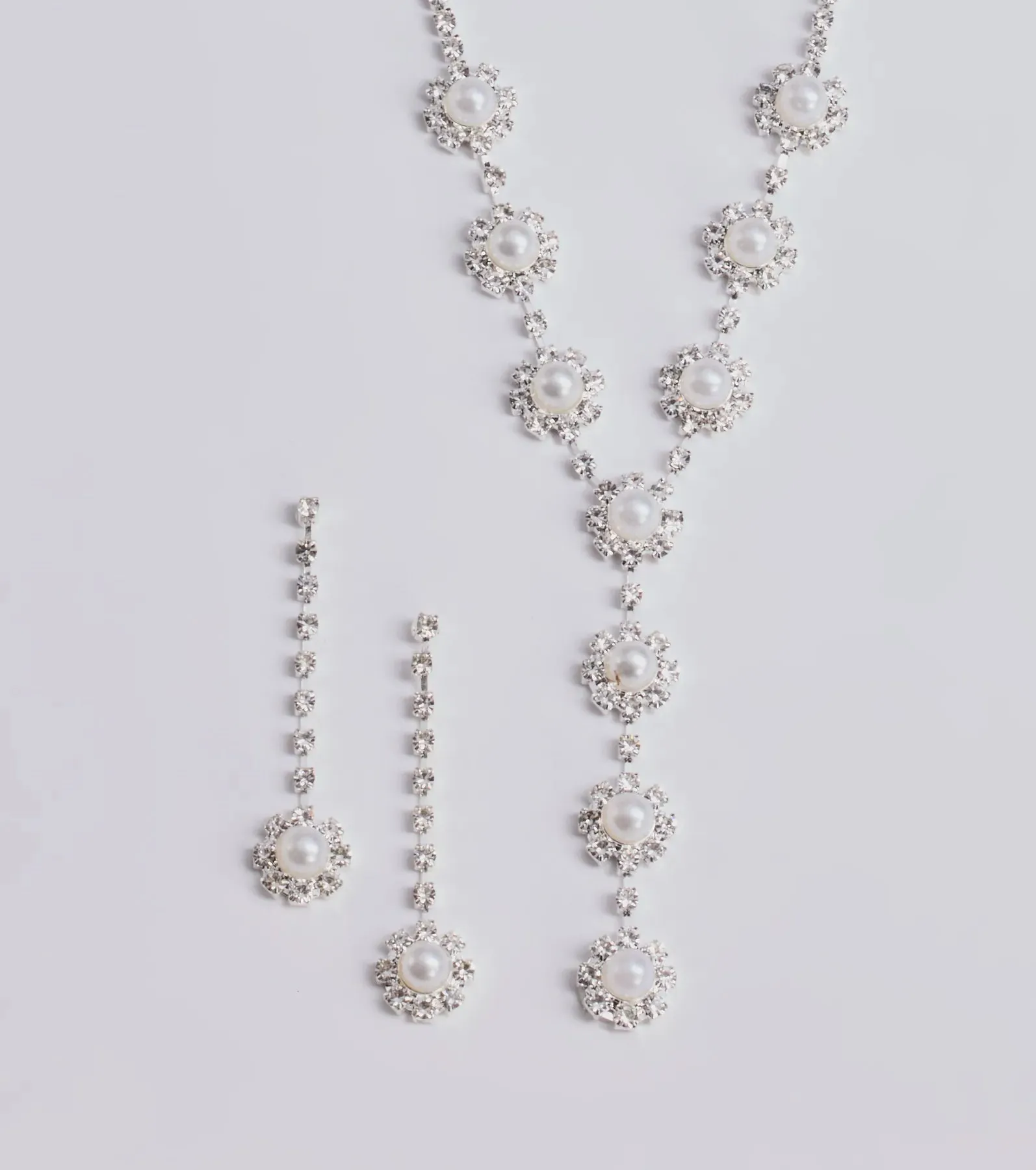 Truly Glam Rhinestone and Pearl Lariat Necklace Set sold by Windsor product image thumbnail 2