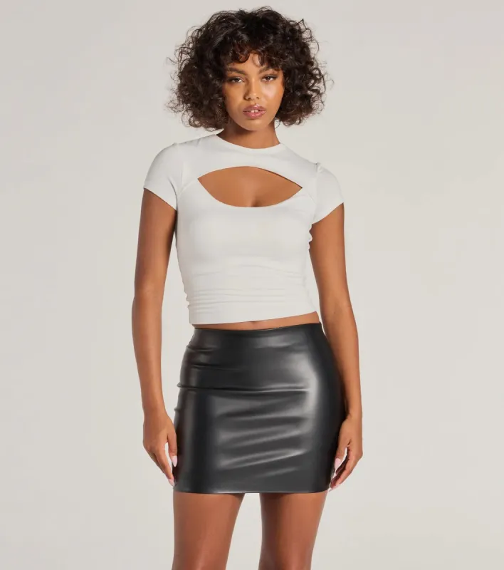 Sultry Sleek Faux Leather Bodycon Mini Skirt sold by Windsor