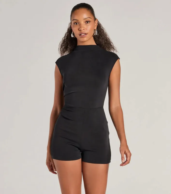 Cool Girl Style Mock Neck Knit Romper sold by Windsor