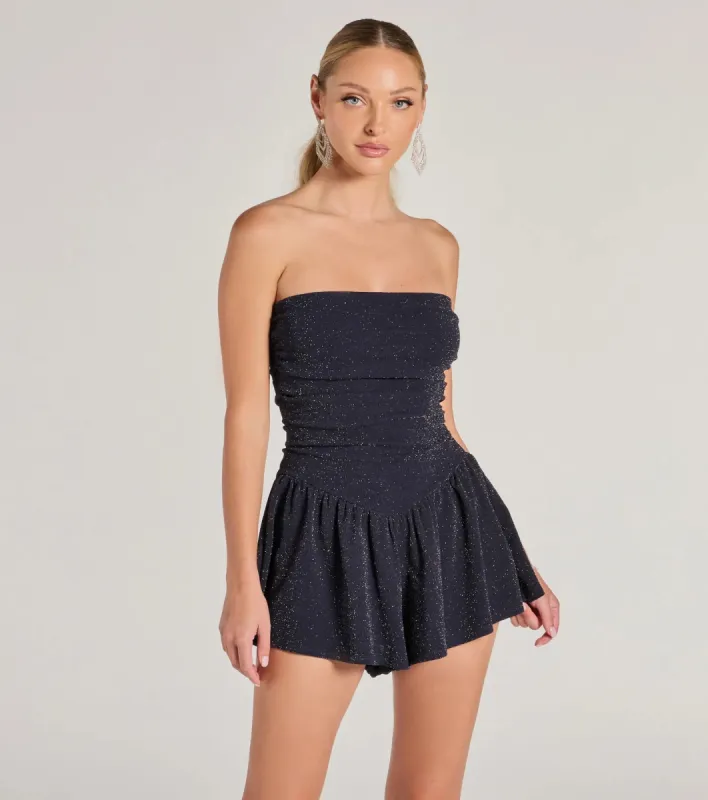 Sparkly Mood Glitter Drop Waist Skater Romper sold by Windsor