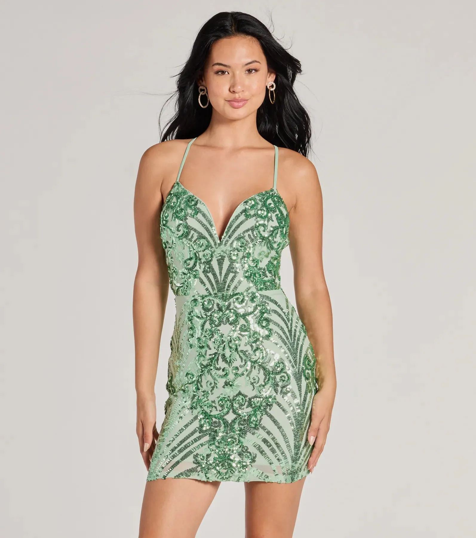 Let Me Glow Lace-Up Sequin Mini Dress sold by Windsor product image thumbnail 2