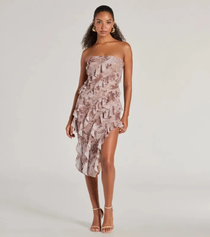 Stunning Impression Floral Ruffled Midi Dress sold by Windsor