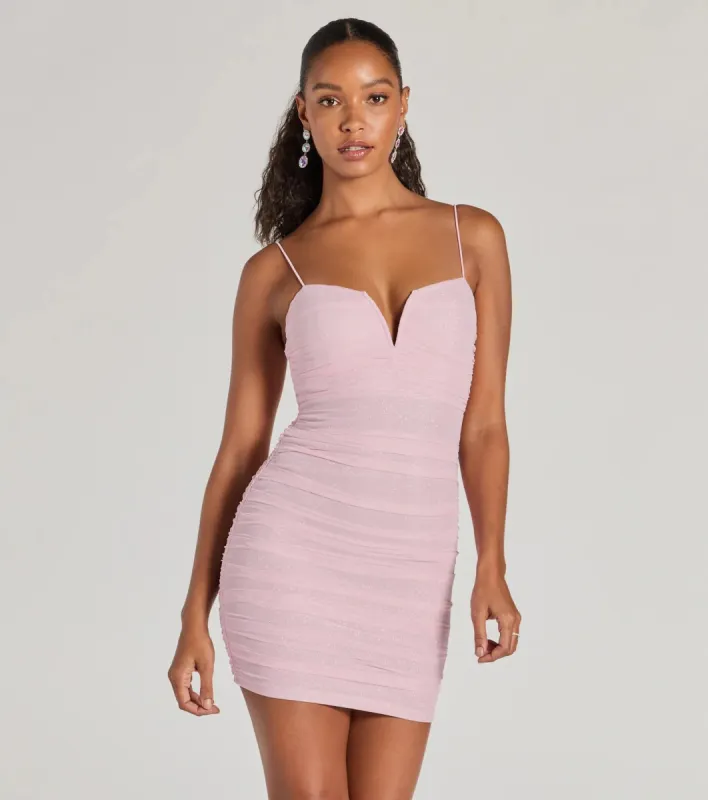 Sparkling Glow V-Neck Bodycon Glitter Mini Dress sold by Windsor
