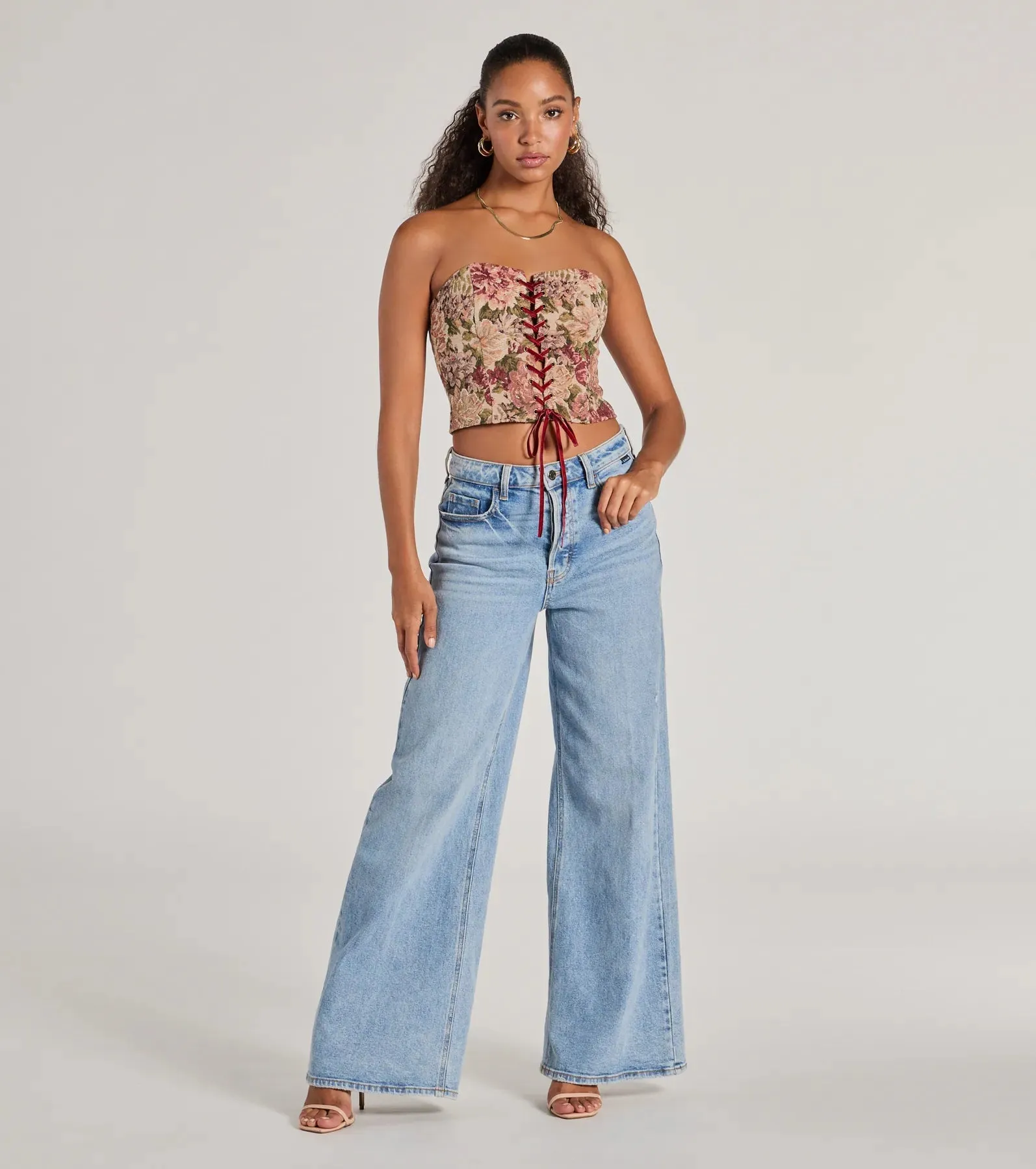 Blooming Beauty Tapestry Lace-Up Cropped Corset Top sold by Windsor product image thumbnail 4