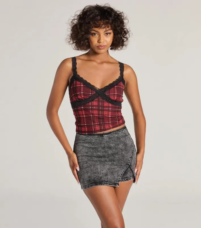 Edgy Style Acid-Wash Denim Skort sold by Windsor