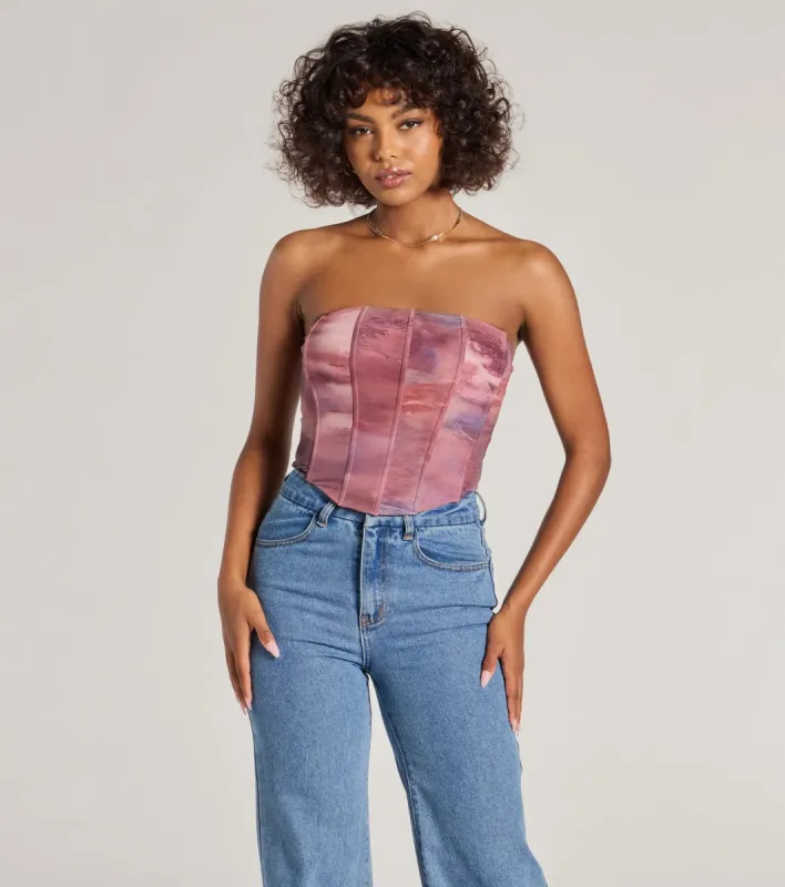 Keep It Alluring Abstract Mesh Strapless Bustier Top sold by Windsor