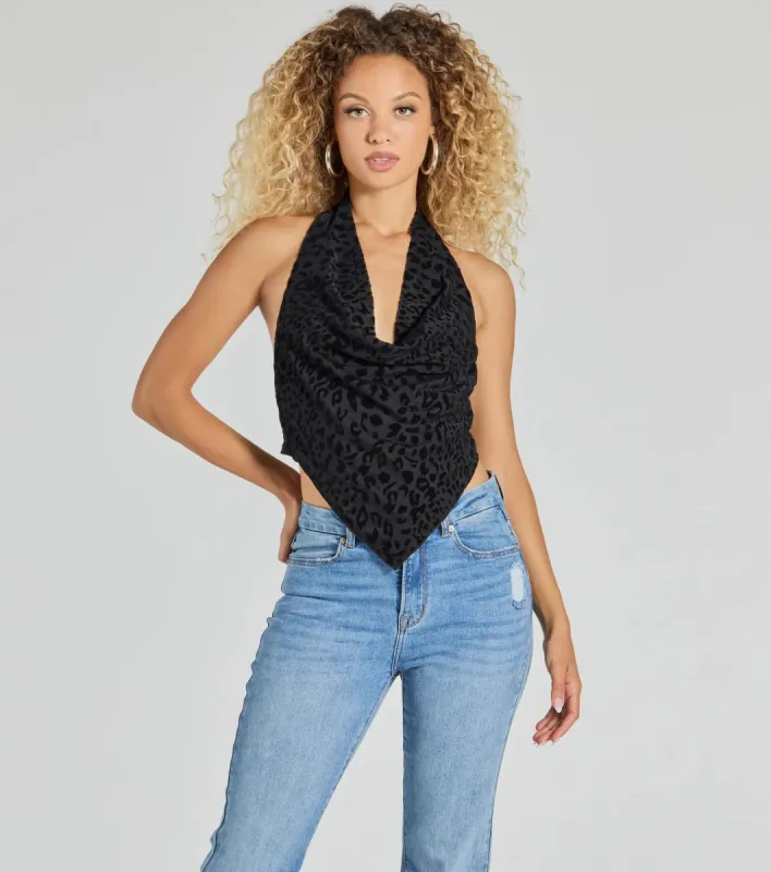 Alluring Flocked Leopard Print Halter Top sold by Windsor