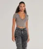 Girl Next Door Ribbed Knit Henley Crop Top sold by Windsor