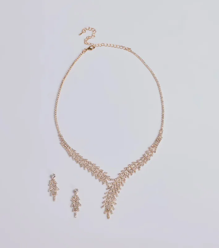 All That Glitz Rhinestone Fringe Necklace And Earrings Set sold by Windsor