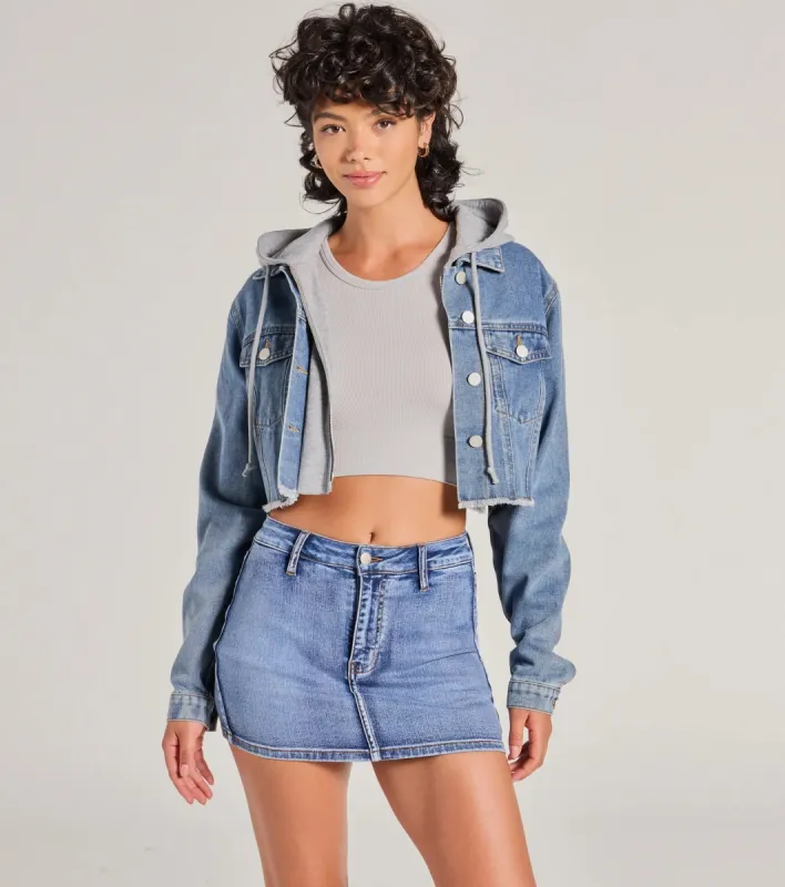 The Next Level Cropped Fleece Denim Jacket sold by Windsor