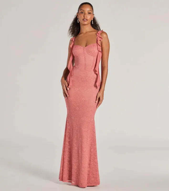 Alanna Ruffled Lace Corset Mermaid Dress sold by Windsor