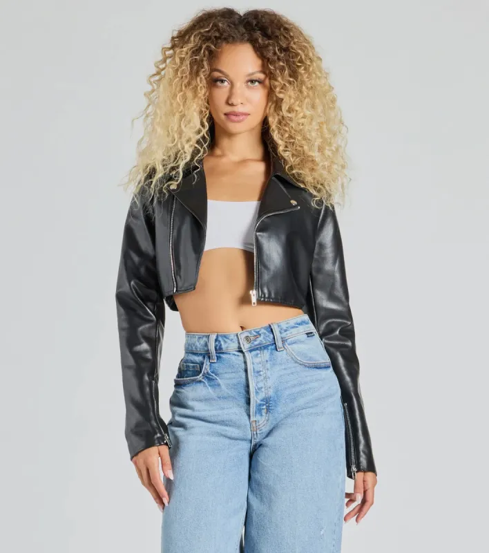 City Slicker Moto Crop Faux Leather Jacket sold by Windsor