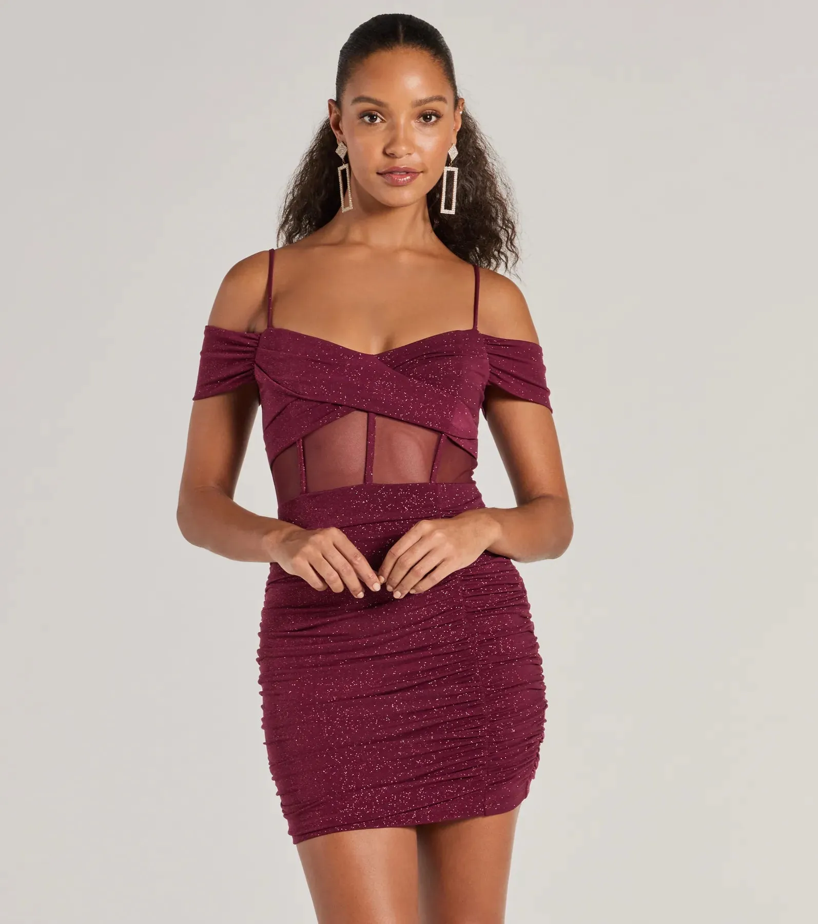 Sultry Glitz Glitter Cold-Shoulder Mini Dress sold by Windsor