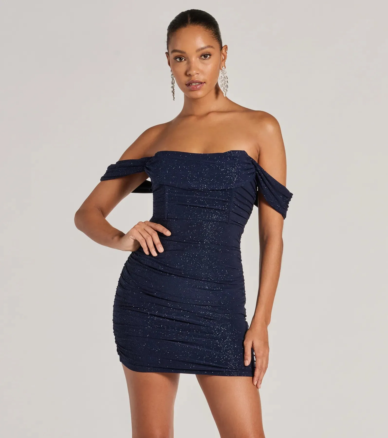 Glimmer Babe Glitter Off-The-Shoulder Mini Dress sold by Windsor