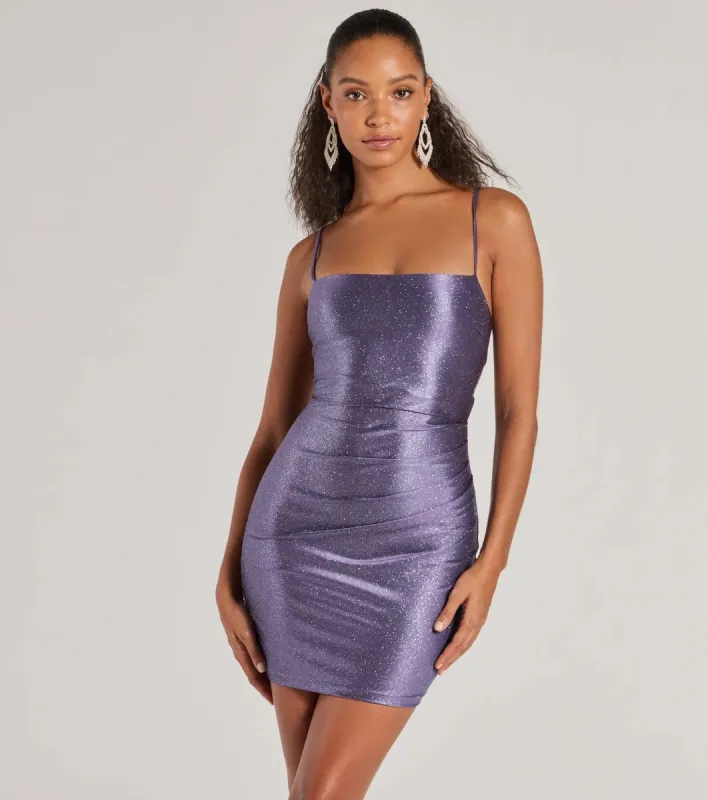 Glitzy Mood Glitter Satin Lace-Up Mini Dress sold by Windsor