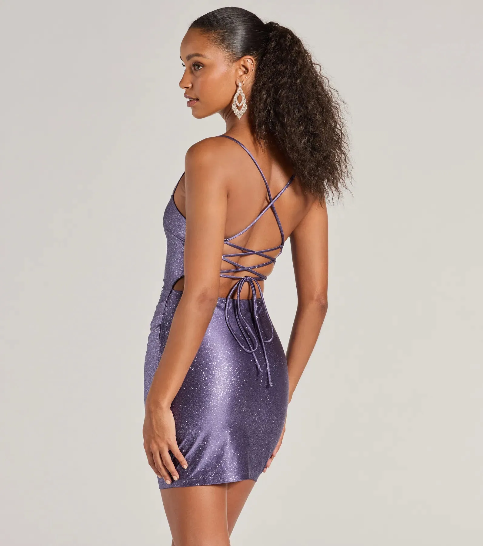Glitzy Mood Glitter Satin Lace-Up Mini Dress sold by Windsor product image thumbnail 2