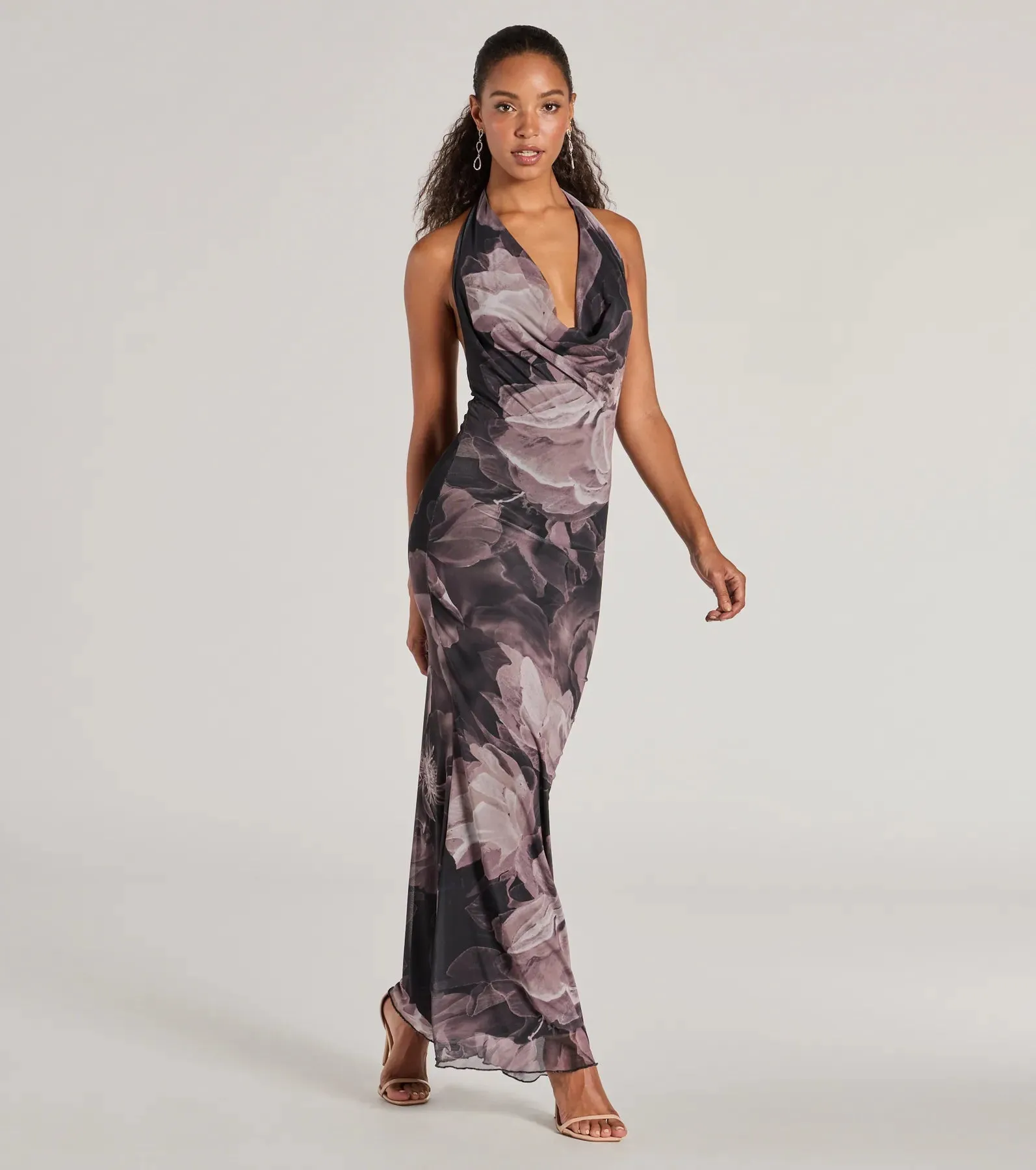 Drama-Worthy Abstract Floral Mesh Maxi Dress sold by Windsor product image thumbnail 4