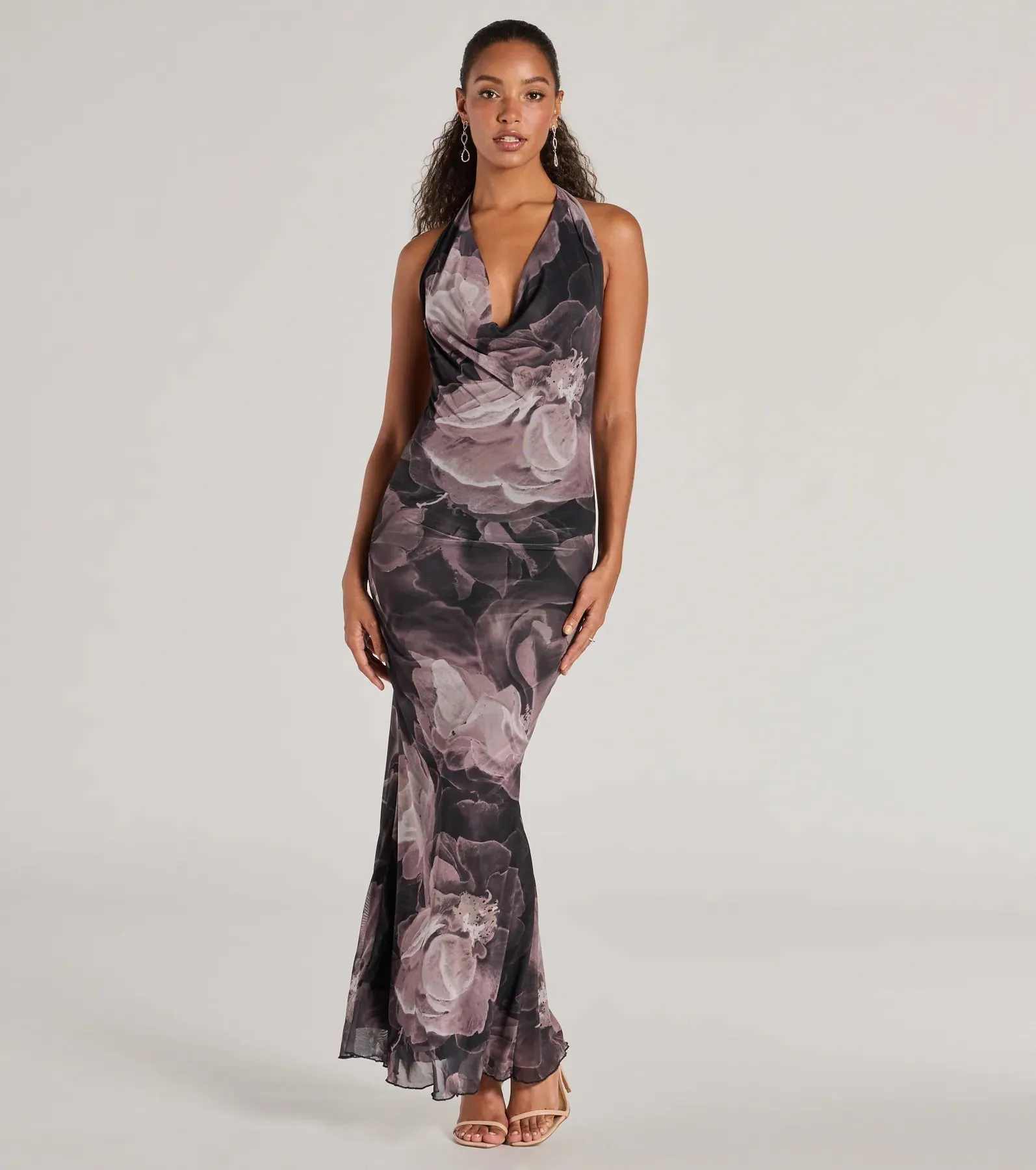 Drama-Worthy Abstract Floral Mesh Maxi Dress sold by Windsor