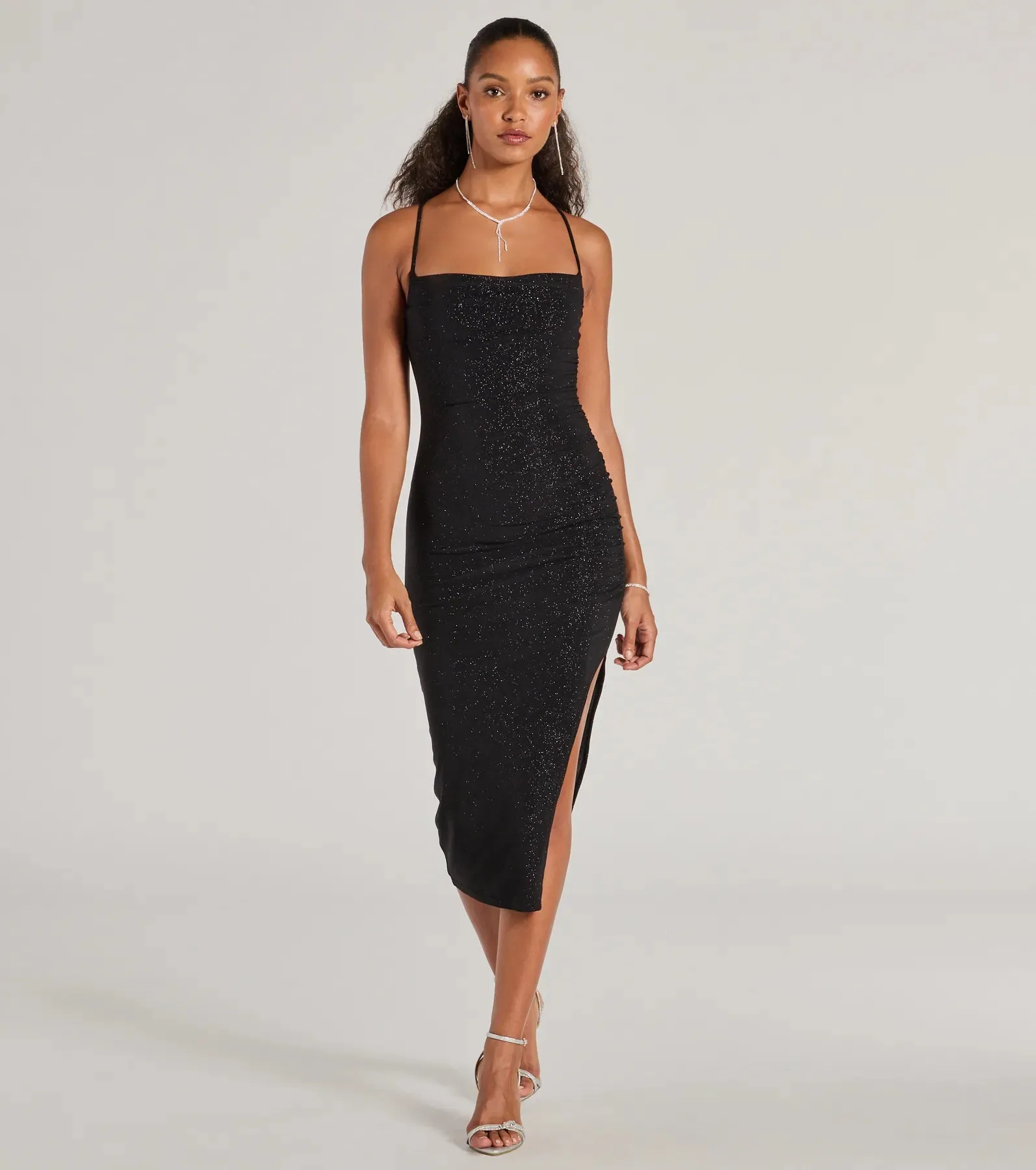 Classic Glam Glitter Knit High Slit Midi Dress sold by Windsor