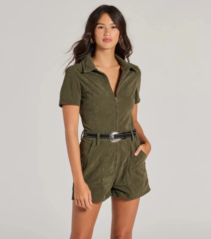 Cute Trend Corduroy Short Sleeve Romper sold by Windsor