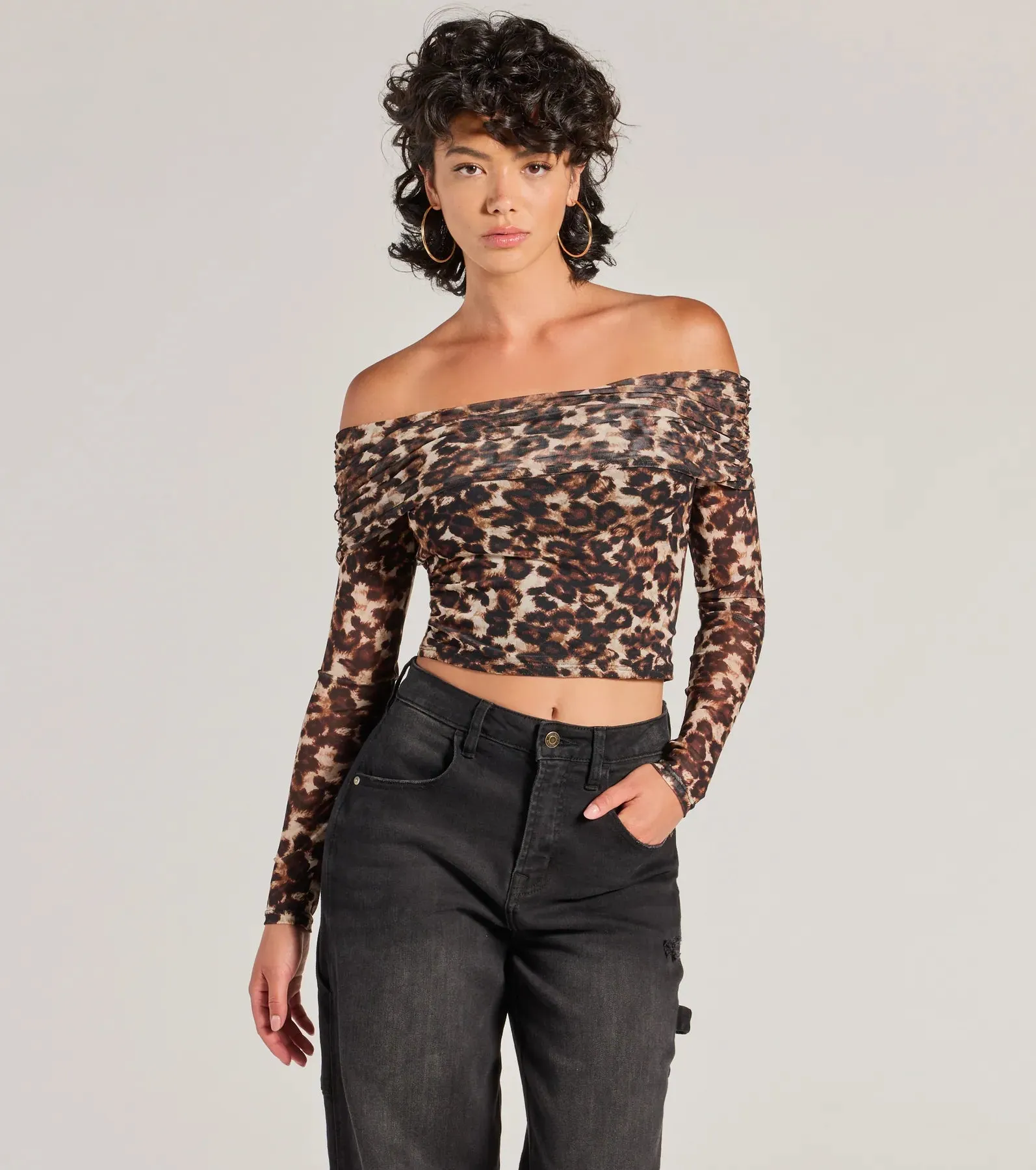 Trendy Chic Leopard Print Mesh Off-The-Shoulder Top sold by Windsor
