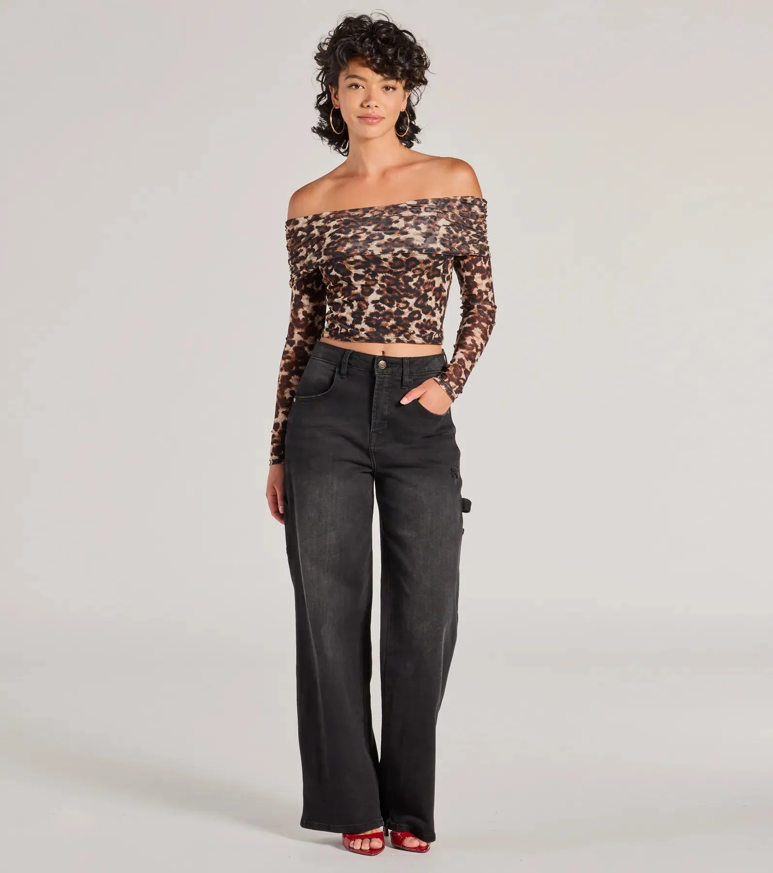 Trendy Chic Leopard Print Mesh Off-The-Shoulder Top sold by Windsor product image thumbnail 3