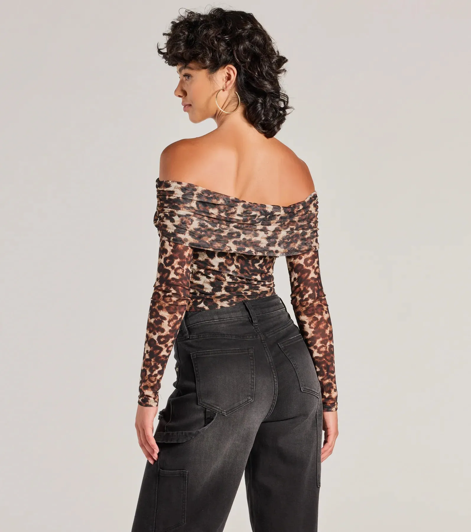 Trendy Chic Leopard Print Mesh Off-The-Shoulder Top sold by Windsor product image thumbnail 2