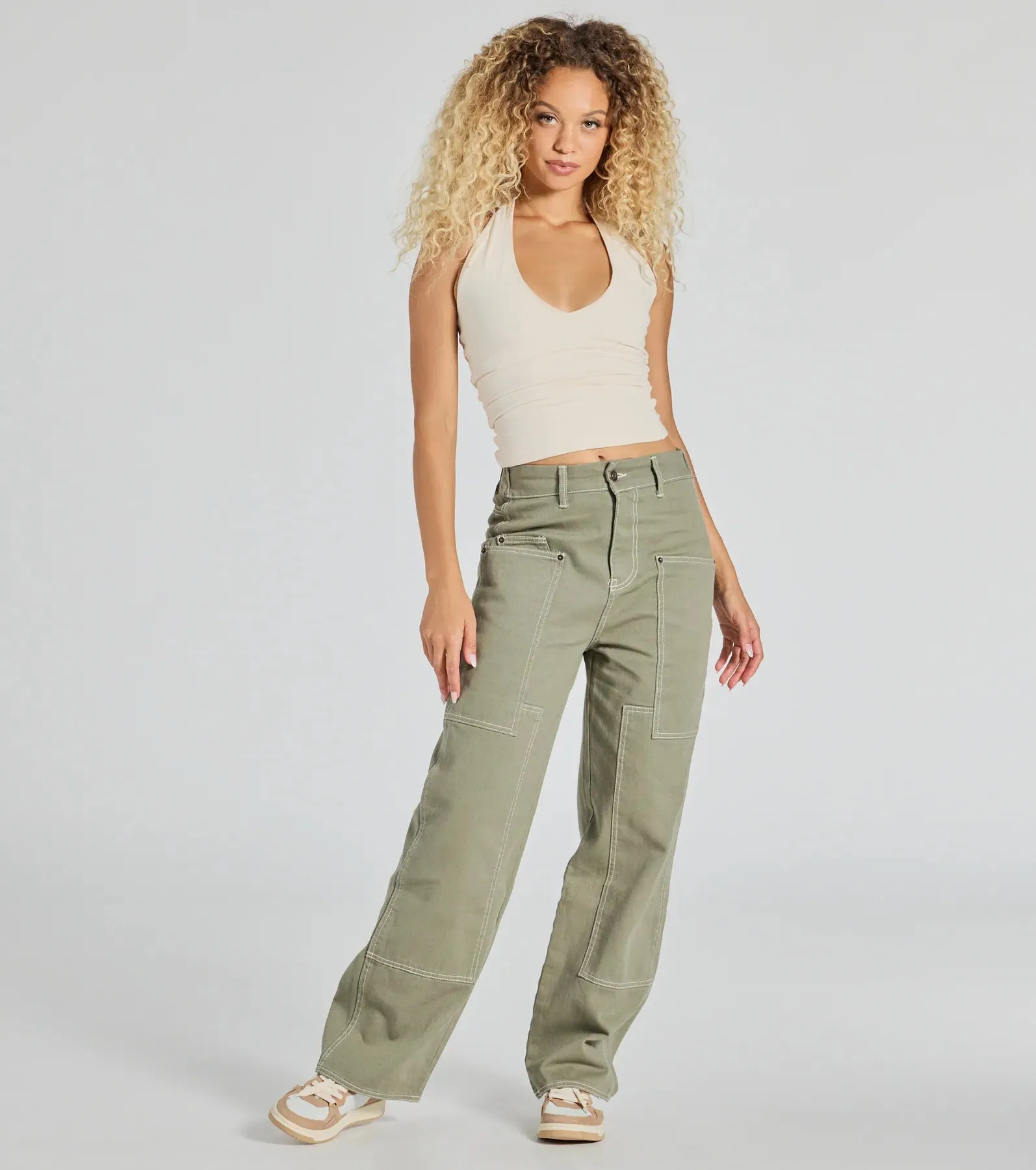 Effortlessly Casual Wide-Leg Twill Cargo Pants sold by Windsor