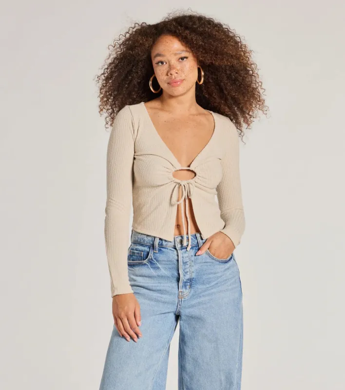 Trendy Casual Long Sleeve Tie-Front Top sold by Windsor