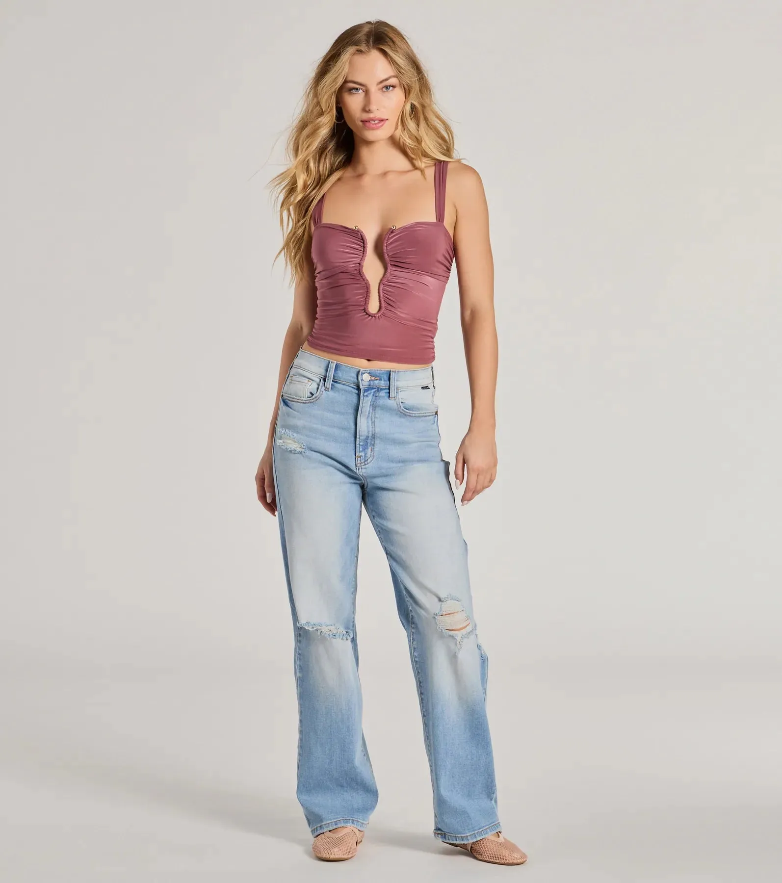 Chic Illusion Plunge Cutout Ruched Tank Top sold by Windsor product image thumbnail 3