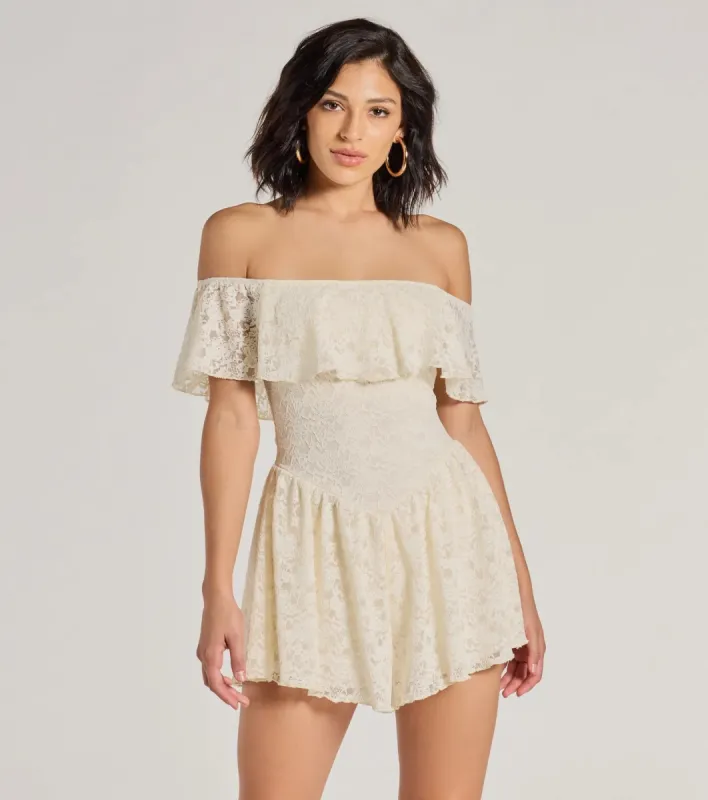 Boho Lace Off-The-Shoulder Drop Waist Romper sold by Windsor