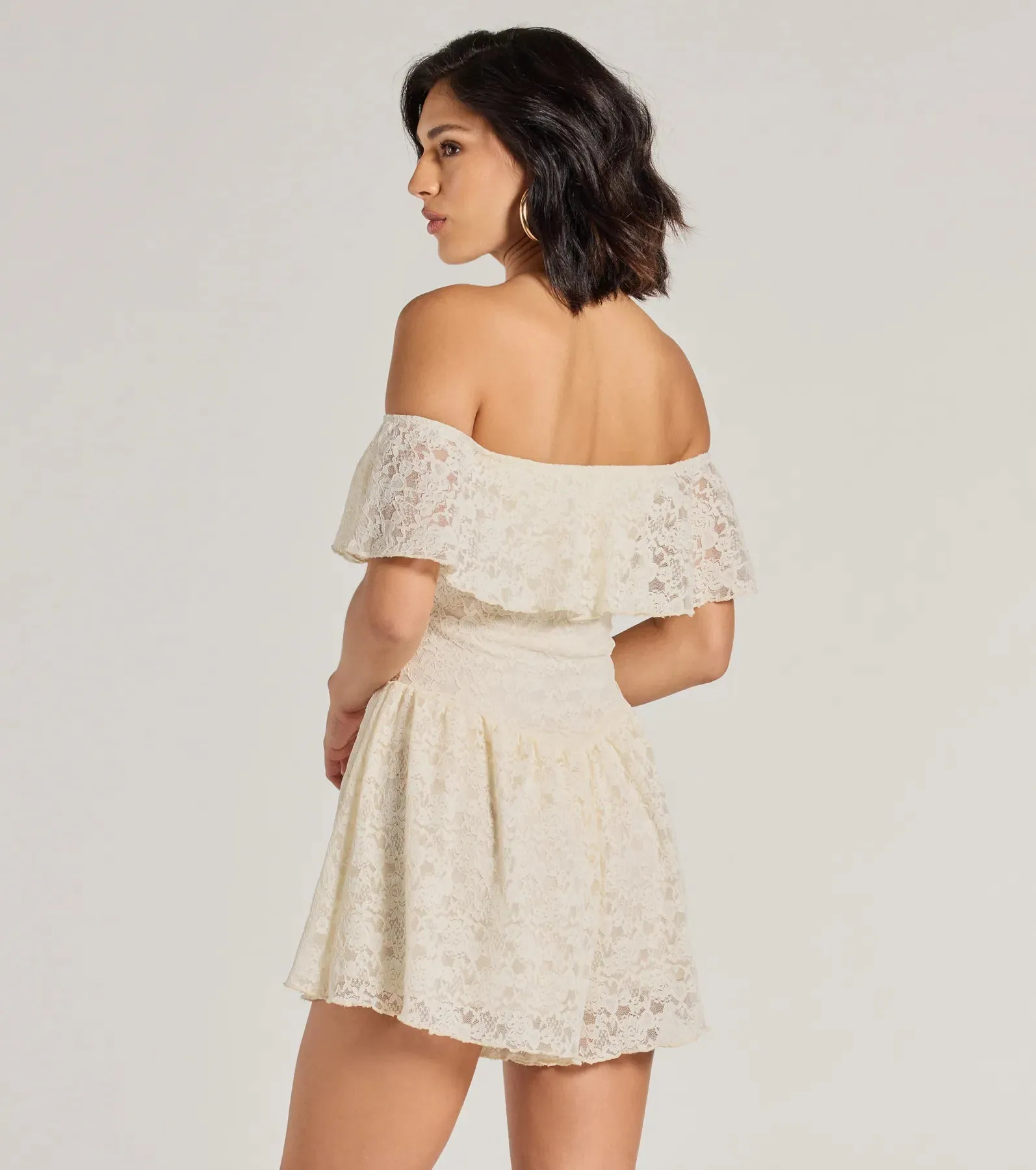 Boho Lace Off-The-Shoulder Drop Waist Romper sold by Windsor product image thumbnail 2