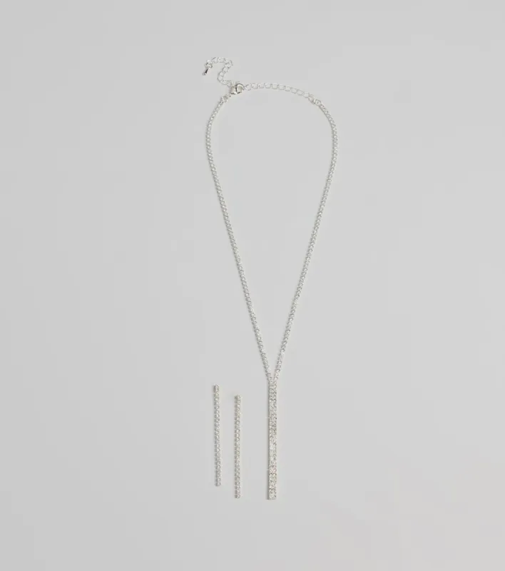 Luxe Gleam Rhinestone Necklace And Earrings Set sold by Windsor