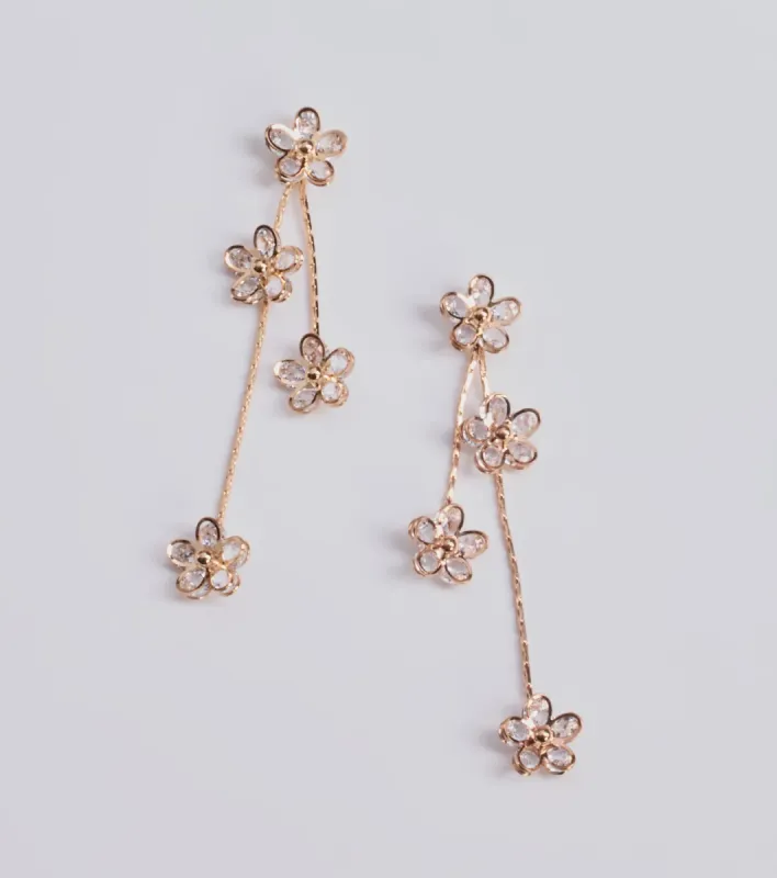 So Gorgeous Floral Linear Rhinestone Earrings sold by Windsor