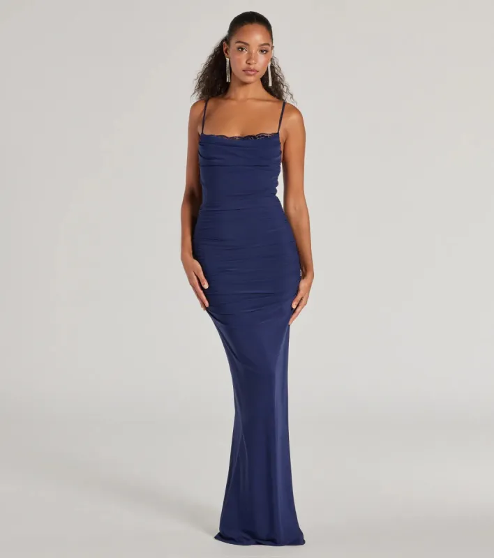Julane Cowl Neck Ruched Mermaid Dress sold by Windsor