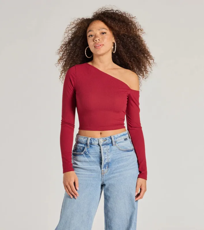 Effortlessly Chic One-Shoulder Ribbed Crop Top sold by Windsor
