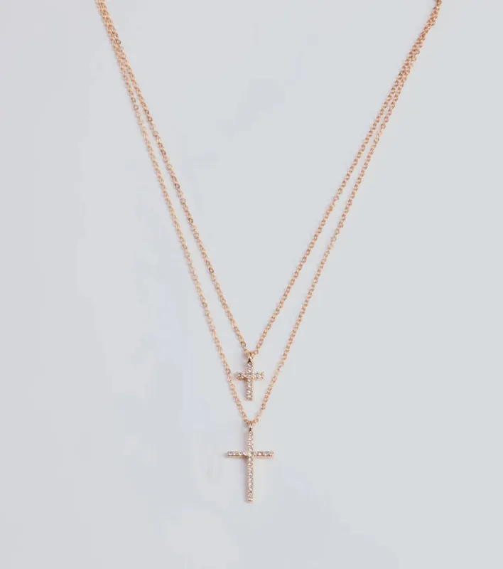 Chic Rhinestone Cross Charm Layered Necklace sold by Windsor
