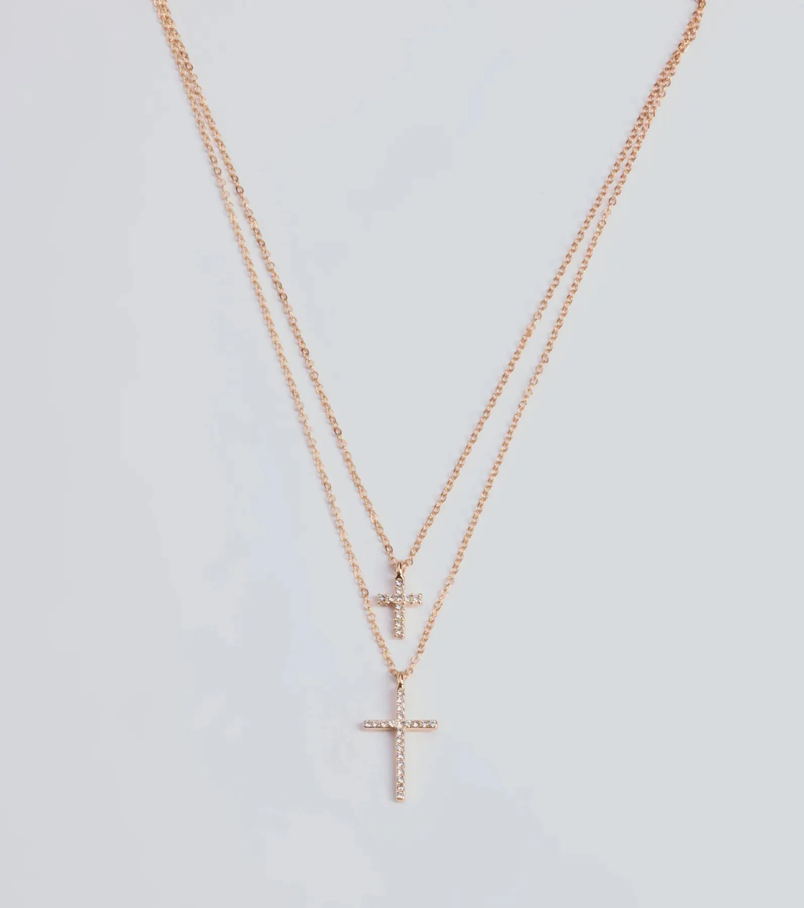Chic Rhinestone Cross Charm Layered Necklace sold by Windsor