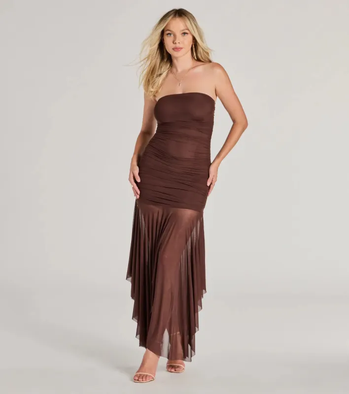 Sheer Perfection Ruched Maxi Mesh Tube Dress sold by Windsor