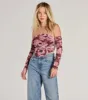 Floral Fantasy Long Sleeve Mesh Bustier sold by Windsor