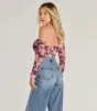 Floral Fantasy Long Sleeve Mesh Bustier sold by Windsor
