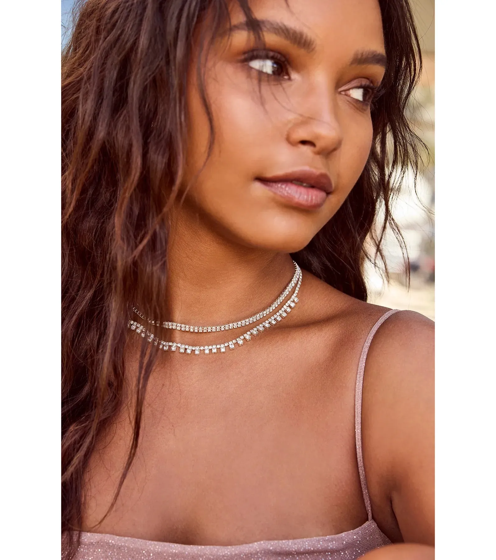 Glam Factor Layered Rhinestone Choker Necklace sold by Windsor product image thumbnail 4