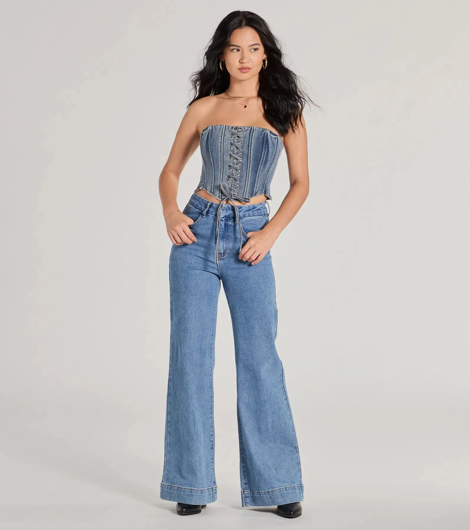 Trendy Style Lace-Up Denim Corset Top sold by Windsor product image thumbnail 3