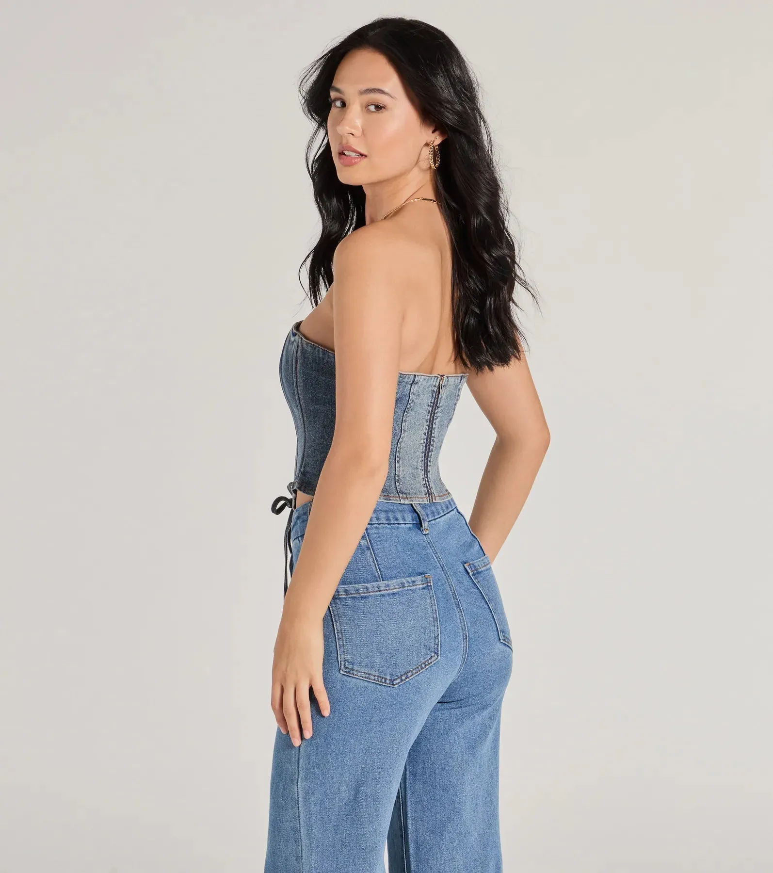 Trendy Style Lace-Up Denim Corset Top sold by Windsor product image thumbnail 2