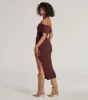 Raise The Bar Ribbed Knit High Slit Midi Dress sold by Windsor